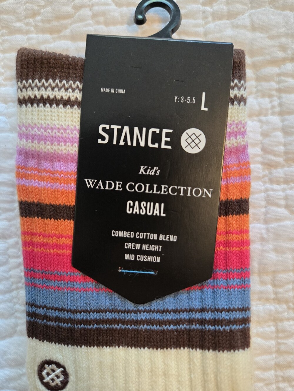 Stance Wade Collection Kids Casual Crew Socks - Cream, Blue & Multicolor Stripes - Picture 5 of 5